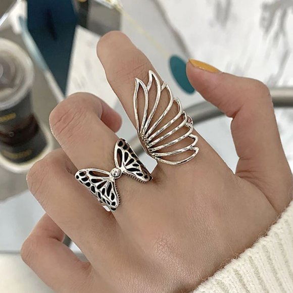 Jewelry - Minimalist 925 Sterling Silver Butterfly Wings Ring Unique Bold Statement Ring